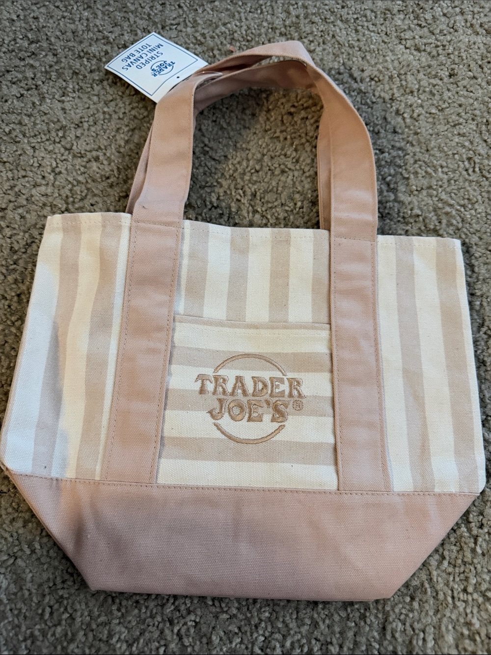 Pink Striped Canvas Tote Bag